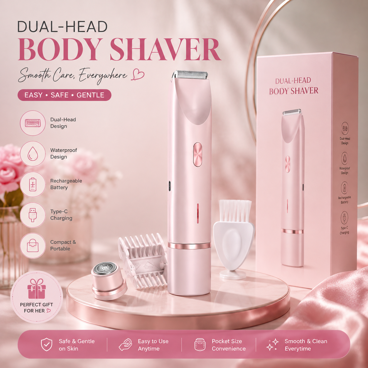 Dual-Head Rechargeable Body Shaver